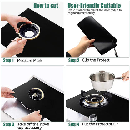 Rynx | 1 Set Gas Stove Pad and Protective Cover - 5-Hole Kitchen Cleaning and Anti-Dirty Non-Stick Reusable Stovetop Protector Pads