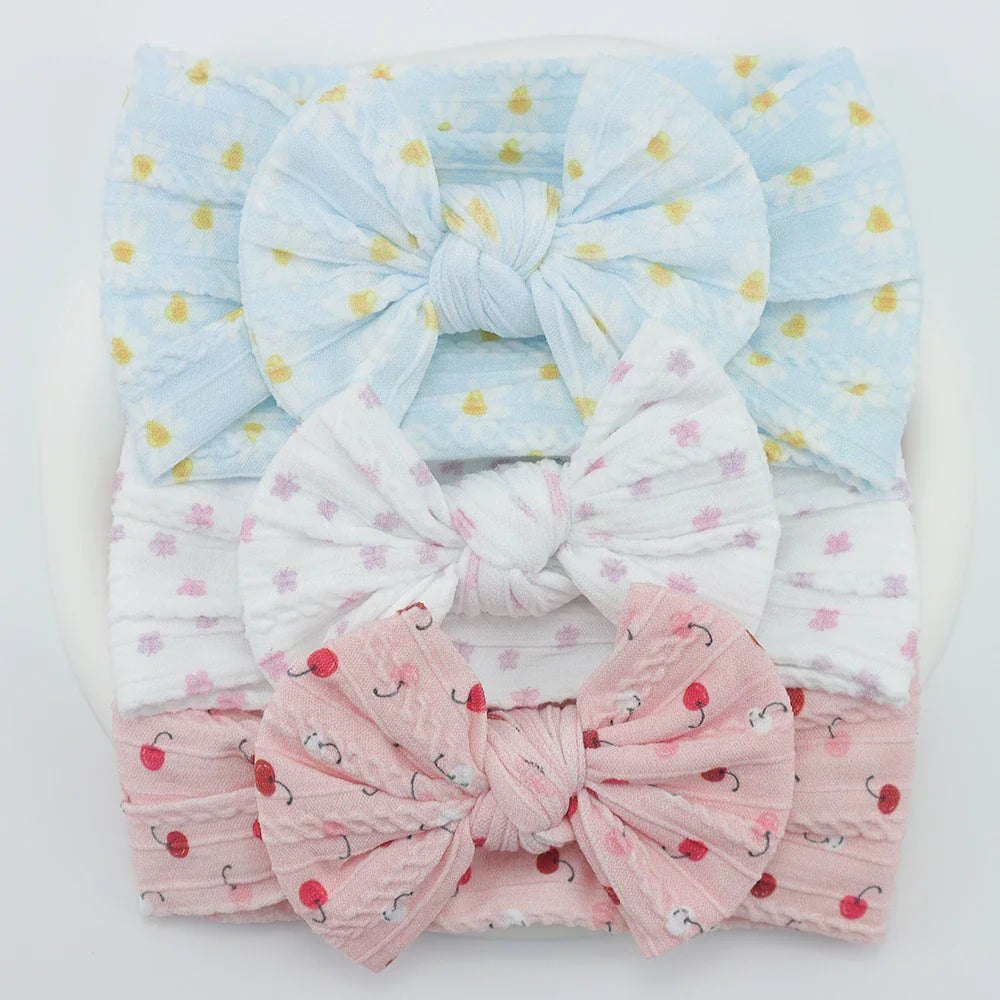 Rynx | 3Pcs Baby Headband Set: Knit Bows, Elastic Nylon Turban