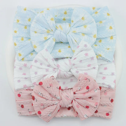 Rynx | 3Pcs Baby Headband Set: Knit Bows, Elastic Nylon Turban
