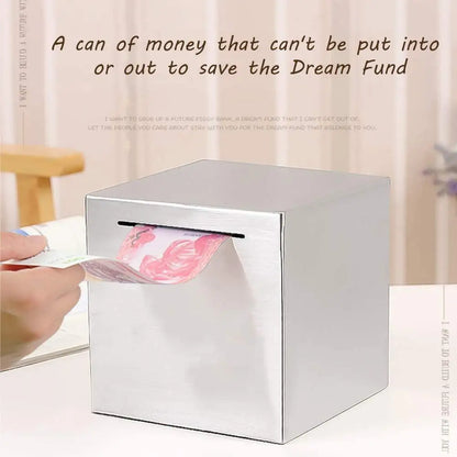 Rynx | Stainless Steel Piggy Bank - Large-Capacity Coin Box with 'Only In, No Export' Design for Kids' Money Savings