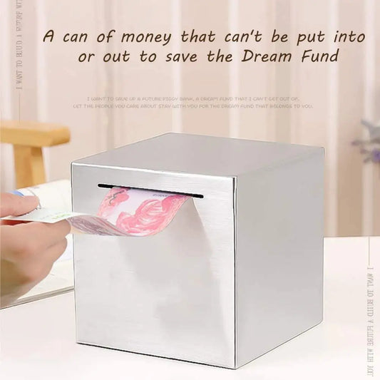 Rynx | Stainless Steel Piggy Bank - Large-Capacity Coin Box with 'Only In, No Export' Design for Kids' Money Savings