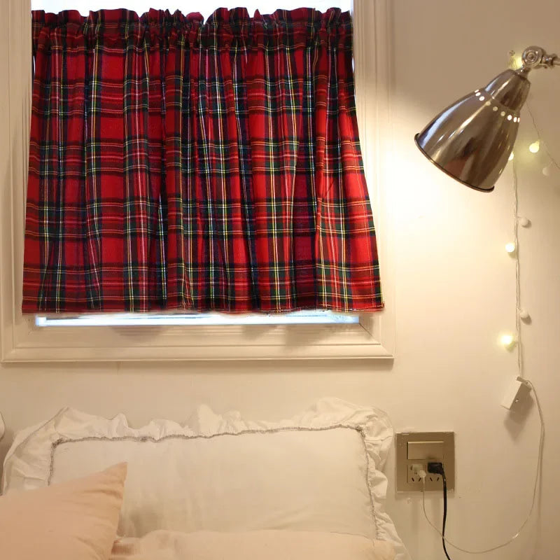 Rynx | Checked Plaid Window Valances Red and Black Farmhouse Design Window Treatment Decor Curtains Rod Pocket Valances for Kitchen