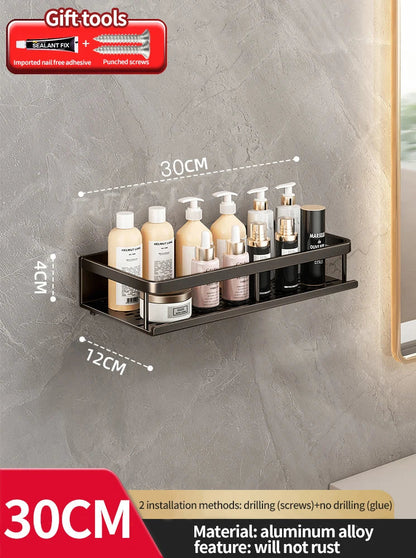 Rynx | Punch-Free Bathroom Rack – Aluminum Space-Saving Shelf – No Drill Hanging Organizer – Wall-Mounted Toilet Shelf for Efficient Bathroom Storage