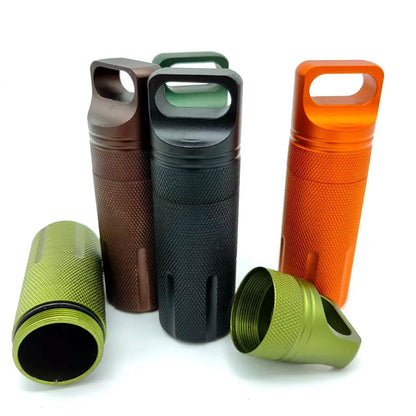 Rynx | Portable Aluminum Alloy Airtight Pill Container Bottle - Single Chamber Capsule Holder for Outdoor EDC, Waterproof Medicine Case Box