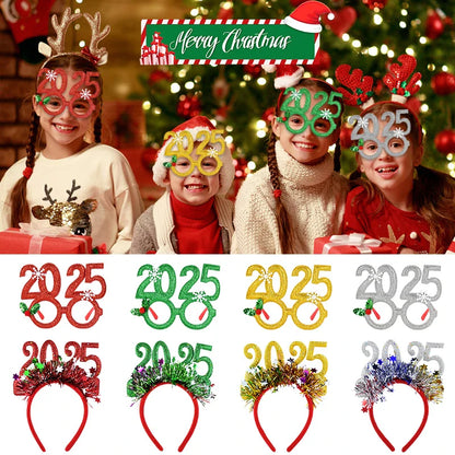 Rynx Christmas Photo Props Glasses Frames Headband Kids Adults New Year's Headwear Christmas Party Decoration Navidad Gift