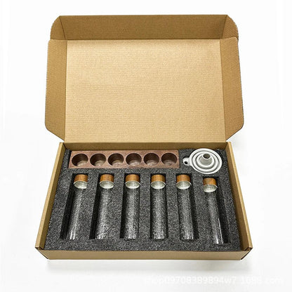 Rynx | Stylish Walnut Base Coffee Bean Display Organizer with Elegant Glass Tubes