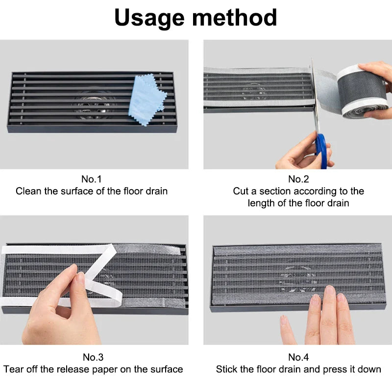 Rynx | Self-Adhesive Shower Drain Hair Catcher - Disposable Mesh Sink Strainer Filter - Cuttable Floor Drain Stickers for Bathroom (10/5m)