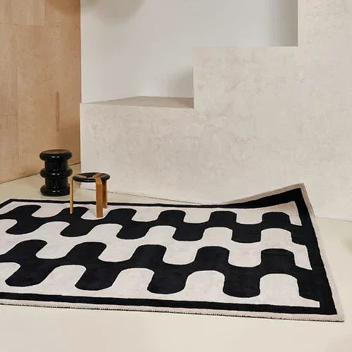 Rynx Blue Chessboard Carpet for the Living Room, Large Size, Non-Slip Floor Mat, Bedroom Decoration, Black Plaid Large Carpet, Soft Velvet
