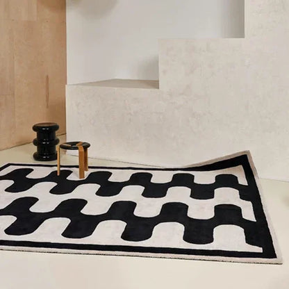 Rynx Blue Chessboard Carpet for the Living Room, Large Size, Non-Slip Floor Mat, Bedroom Decoration, Black Plaid Large Carpet, Soft Velvet