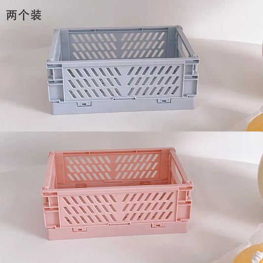 Rynx | In-Desk Storage Baskets Foldable Makeup Stationery Storage Organizer Rack Cute Desk Foldable Mini Plastic Collapsible Basket