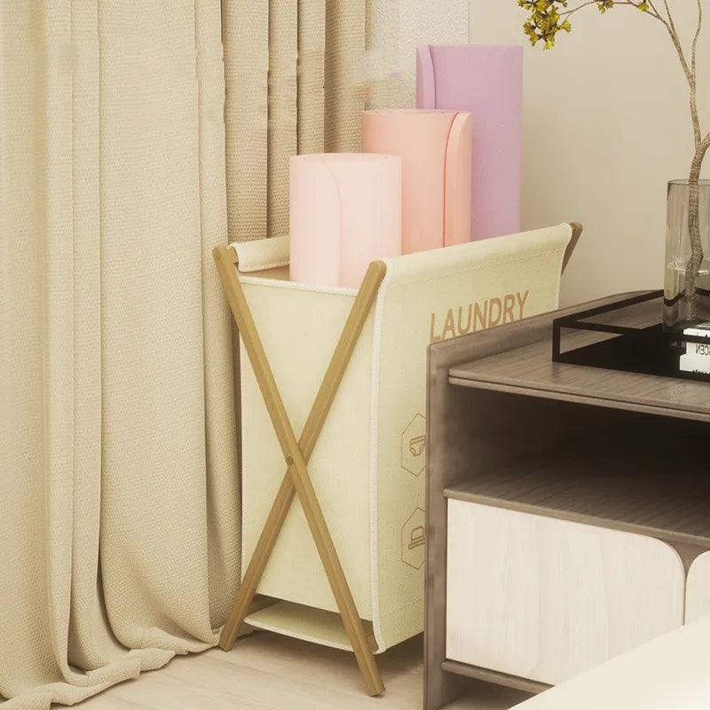 Rynx | Chic foldable laundry basket with lid - Elegant cotton-linen organizer for stylish home storage
