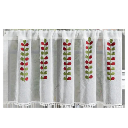 Rynx | Cotton Fashion Daisy Short Curtains Road Pocket Shade Flowers Tassel For Kitchen Bedroom Living Room Bay Window Cabinet Curtain