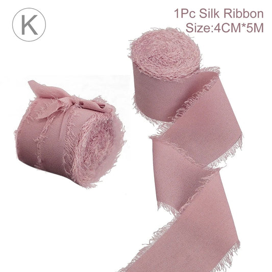 Rynx | 5M Handmade Frayed Edged Satin Chiffon Silk Ribbon - For Wedding Invitations, Bouquets, Birthday Party Decorations, and Gifts