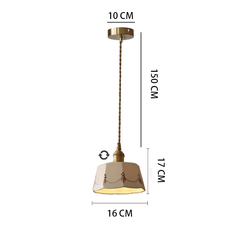 Rynx | Japanese retro ceiling lamp made of embellished brass, printed ceramic