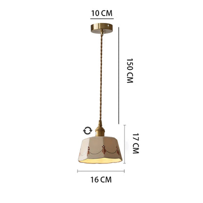 Rynx | Japanese retro ceiling lamp made of embellished brass, printed ceramic