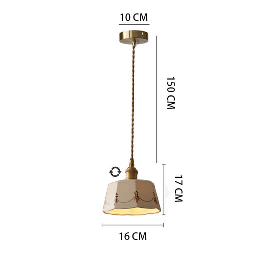 Rynx | Japanese retro ceiling lamp made of embellished brass, printed ceramic