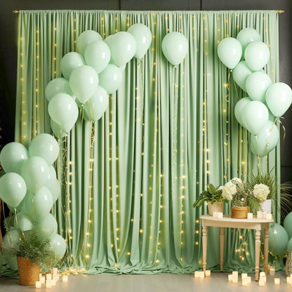 Rynx | 2PCS Sage Green Background Curtain for Party Wedding Wrinkle-free Photo Curtain Background Drapes Fabric Decoration for Baby Shower