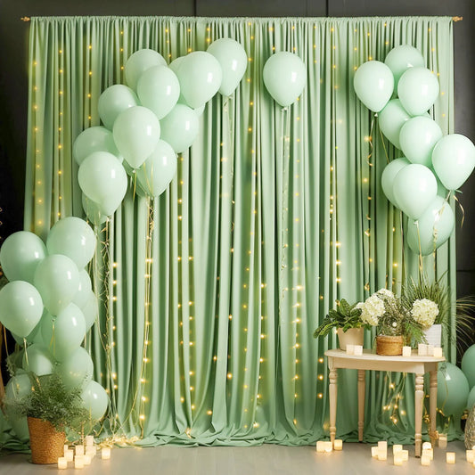 Rynx | 2PCS Sage Green Background Curtain for Party Wedding Wrinkle-free Photo Curtain Background Drapes Fabric Decoration for Baby Shower