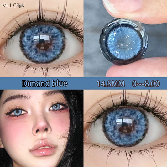 Rynx | 1Pair New Lenses Colored Contact Lenses with Prescription Myopia Lenses with Power 0~-8 Blue Lenses Fast Delivery