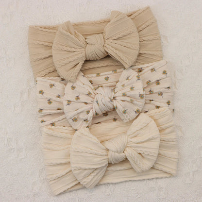 Rynx | 3Pcs Baby Headband Set: Knit Bows, Elastic Nylon Turban
