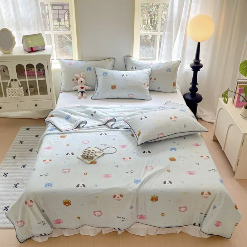 Rynx | new printed cool silk summer blanket three-piece summer cool blanket air conditioning blanket cool sleeping experience washable