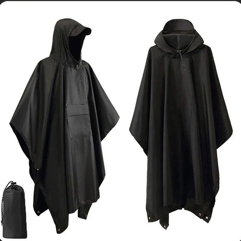 Rynx | 3 in 1 Outdoor Military Raincoat - Hooded Waterproof Rain Poncho with Sleeves, Motorcycle Rain Cover, Ideal for Camping, Hiking and Travel