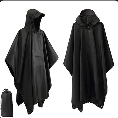 Rynx | 3 in 1 Outdoor Military Raincoat - Hooded Waterproof Rain Poncho with Sleeves, Motorcycle Rain Cover, Ideal for Camping, Hiking and Travel