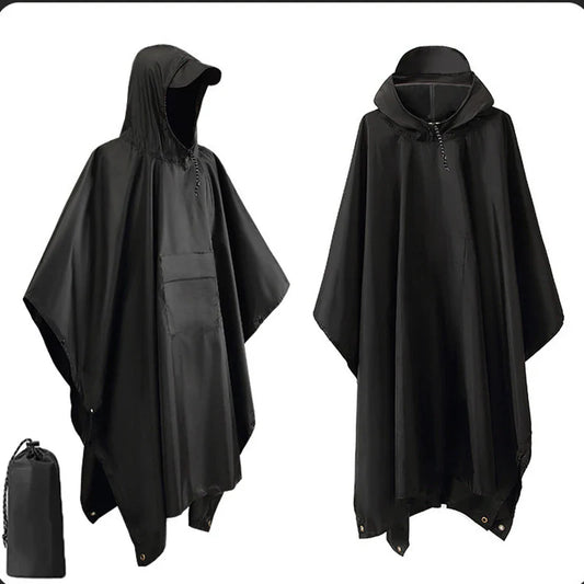 Rynx | 3 in 1 Outdoor Military Raincoat - Hooded Waterproof Rain Poncho with Sleeves, Motorcycle Rain Cover, Ideal for Camping, Hiking and Travel
