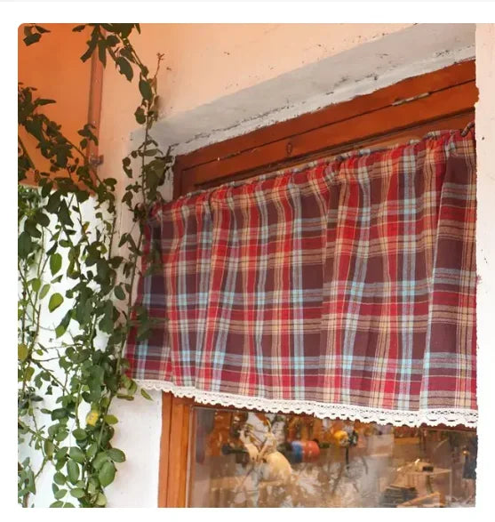 Rynx | Checked Plaid Window Valances Red and Black Farmhouse Design Window Treatment Decor Curtains Rod Pocket Valances for Kitchen