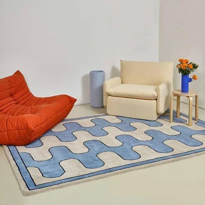 Rynx Blue Chessboard Carpet for the Living Room, Large Size, Non-Slip Floor Mat, Bedroom Decoration, Black Plaid Large Carpet, Soft Velvet