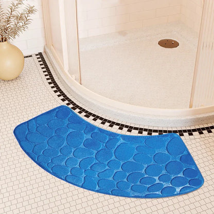 Rynx | Curved Bathroom Mat - Non-Slip Pebble Embossed Bath Mat | Absorbent Floor and Toilet Mat for Showers