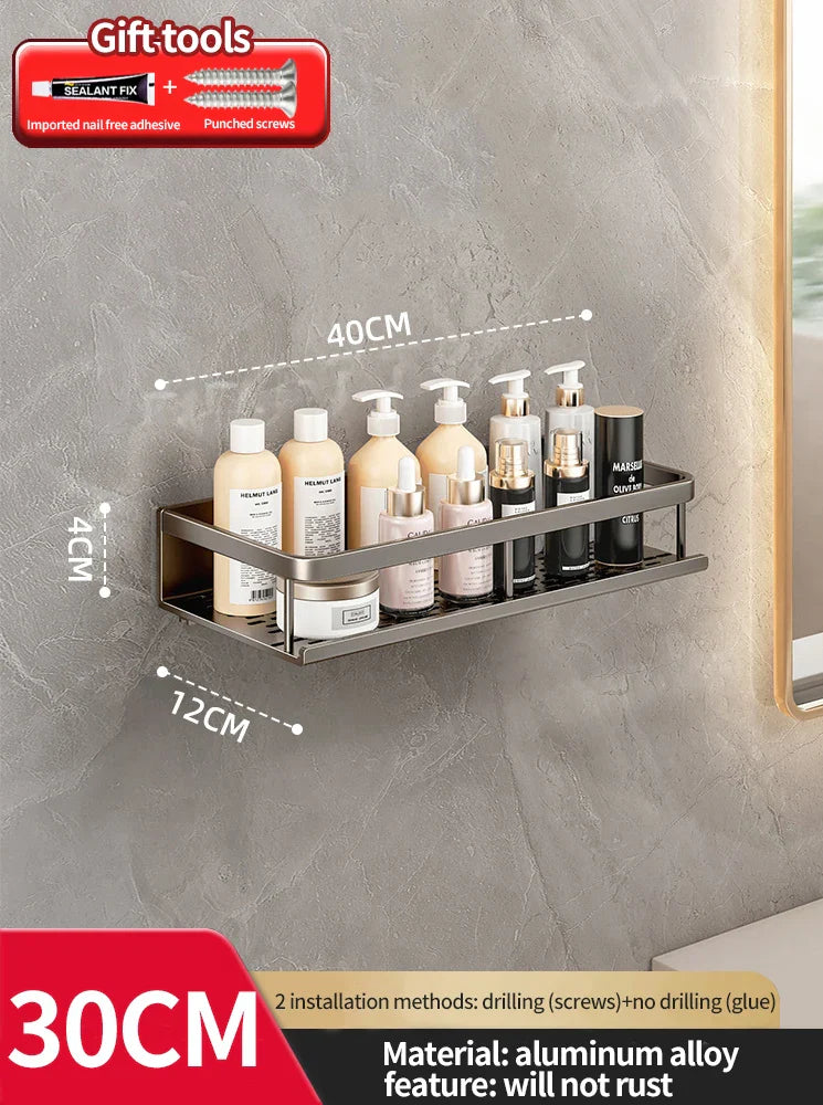 Rynx | Punch-Free Bathroom Rack – Aluminum Space-Saving Shelf – No Drill Hanging Organizer – Wall-Mounted Toilet Shelf for Efficient Bathroom Storage