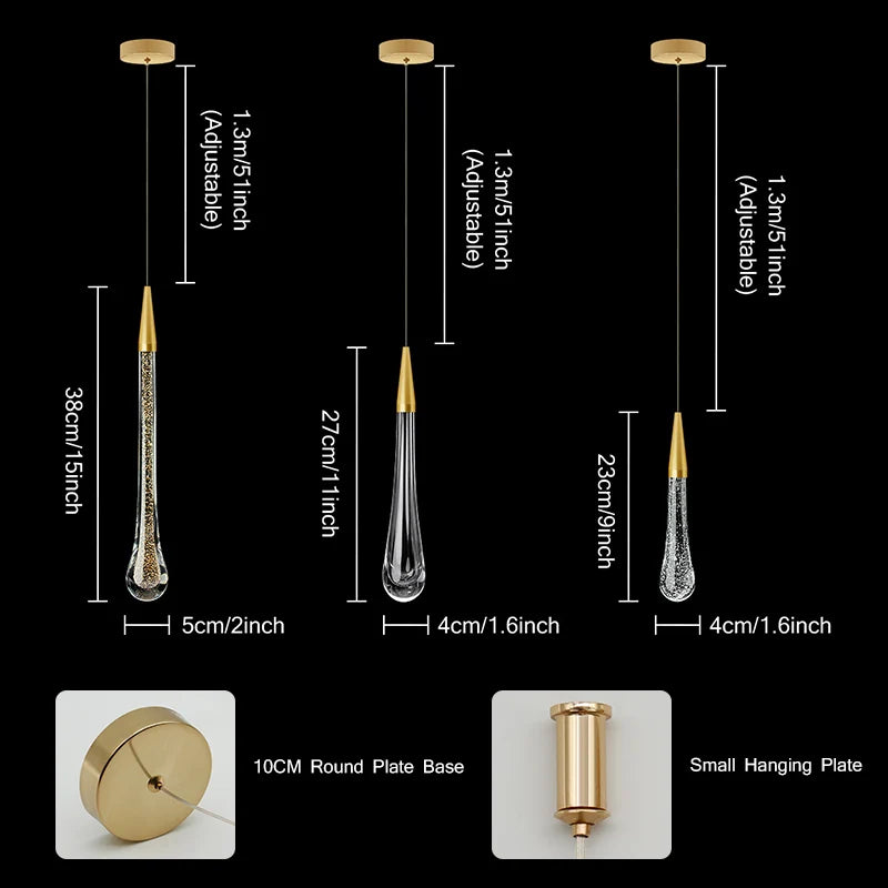 Rynx | Crystal LED Pendant Lights: Perfect for Bedrooms, Dining Rooms, Bar - Water Droplet Chandelier, Stair Lamp for Interior Decoration