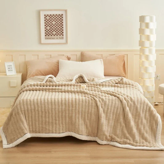 Rynx Imitation Rabbit Plush Autumn Winter Warm Blanket Striped Fluffy Warmth Sofa Blankets Soft Absorbent Breathable Nap Blanket