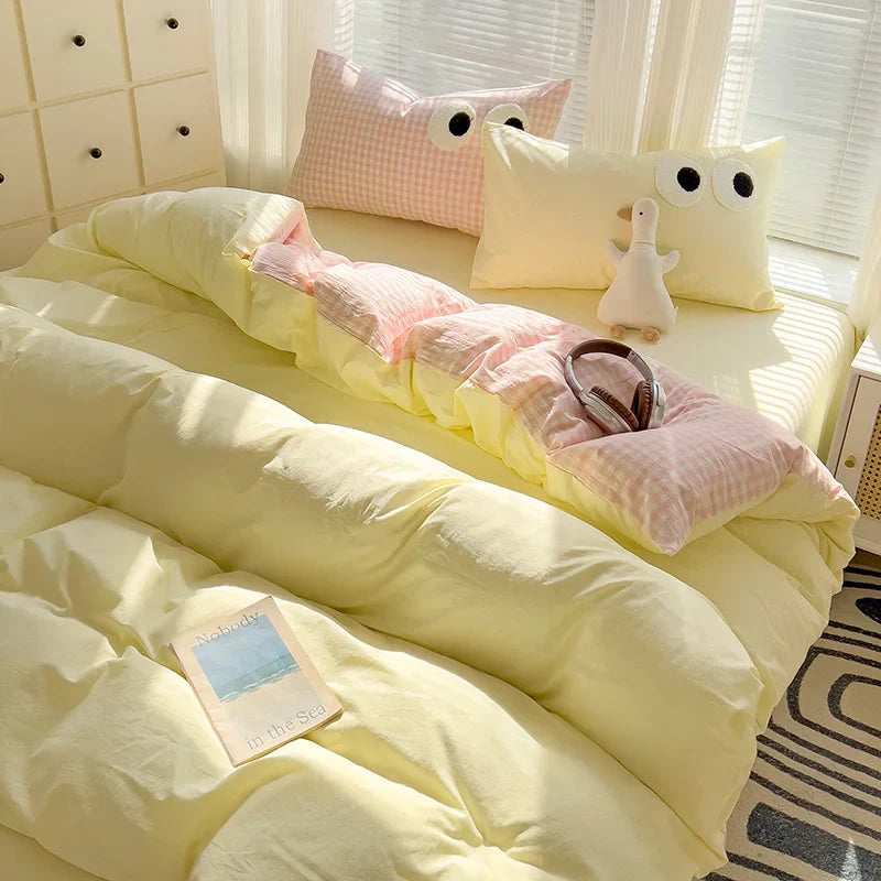Rynx | Striped Bedding Comfort Set with Pillowcase Bed Sheet Twin Size Full Size Bedding Duvet Set Queen/King Double Twin Bed