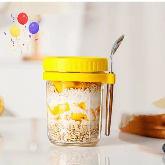 Rynx | Multifunctional Portable Breakfast Cup with Lid and Spoon - Perfect for Oatmeal, Cereal, Nuts, Yogurt, Salad, and More! Heat-Resistant Tumbler for Juice and Milk On-the-Go