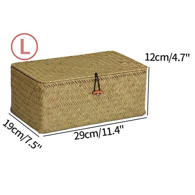 Rynx | Natural Seaweed Organizer Basket with Lid - Stylish Storage Solution for Cosmetics, Small Items, and Laundry