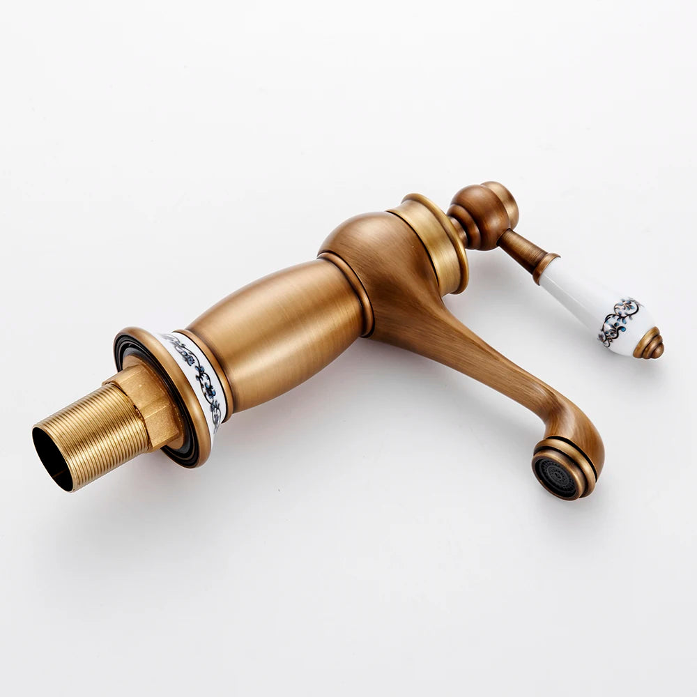 Rynx | HeritageFlow – Vintage Bronze Faucet with Porcelain Handle