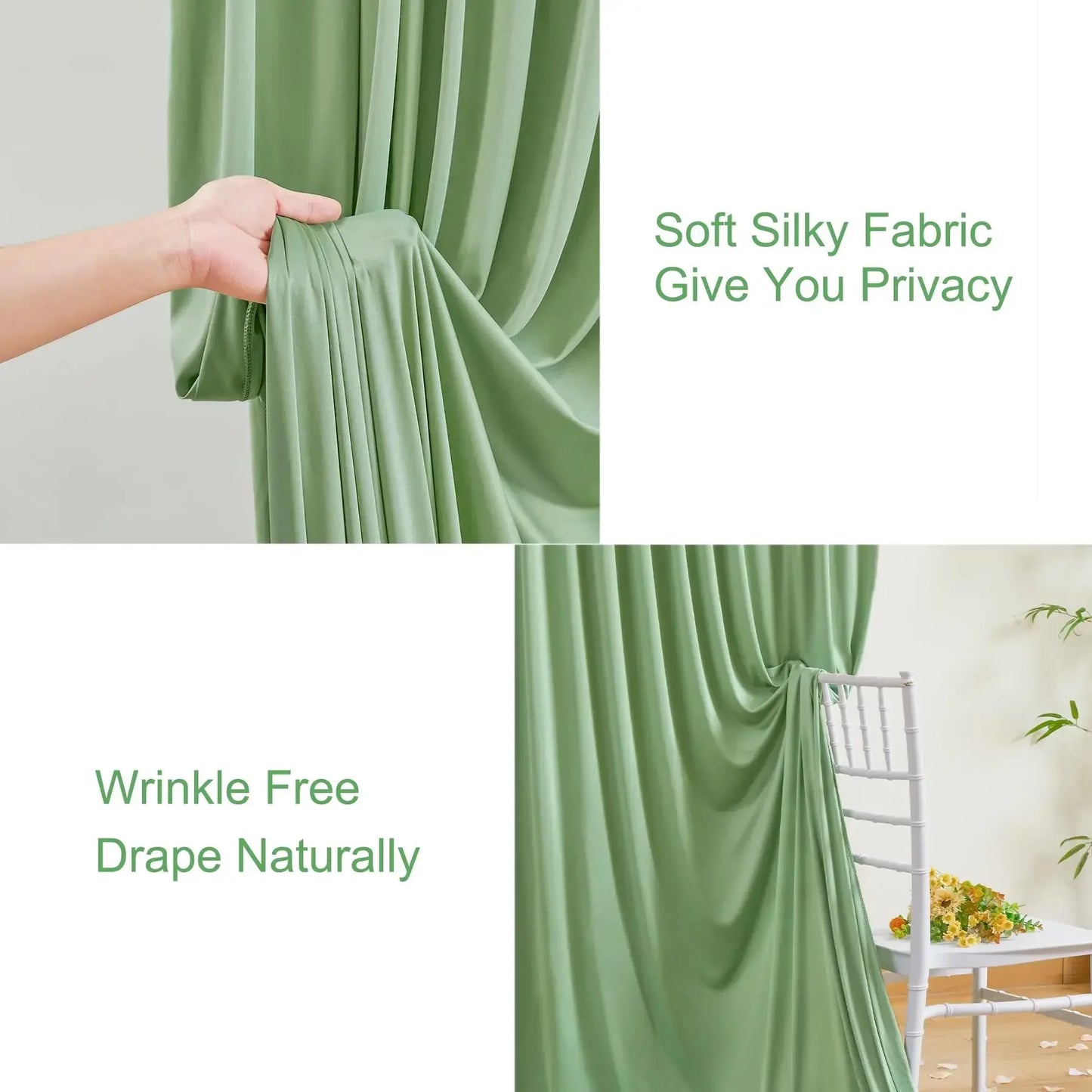 Rynx | 2PCS Sage Green Background Curtain for Party Wedding Wrinkle-free Photo Curtain Background Drapes Fabric Decoration for Baby Shower