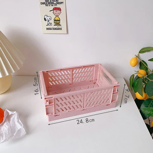 Rynx | In-Desk Storage Baskets Foldable Makeup Stationery Storage Organizer Rack Cute Desk Foldable Mini Plastic Collapsible Basket