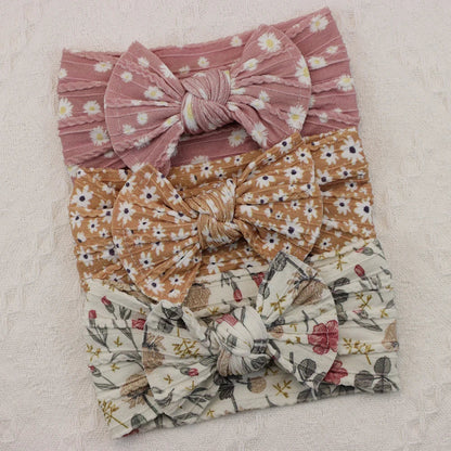 Rynx | 3Pcs Baby Headband Set: Knit Bows, Elastic Nylon Turban