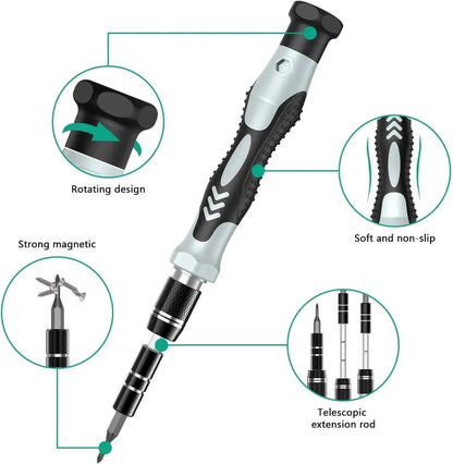 Rynx | Professional 132-piece magnetic precision screwdriver set with durable chrome-vanadium steel bits and color-coded handles for all repair needs
