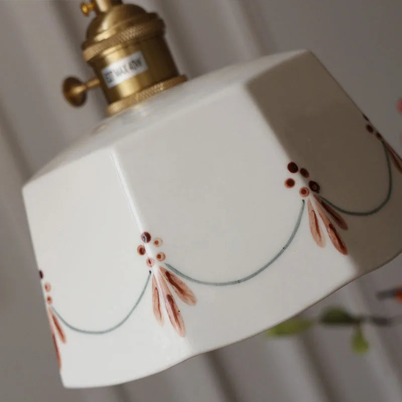 Rynx | Japanese retro ceiling lamp made of embellished brass, printed ceramic