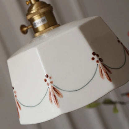 Rynx | Japanese retro ceiling lamp made of embellished brass, printed ceramic