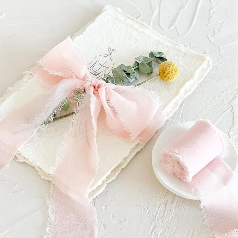 Rynx | 5M Handmade Frayed Edged Satin Chiffon Silk Ribbon - For Wedding Invitations, Bouquets, Birthday Party Decorations, and Gifts