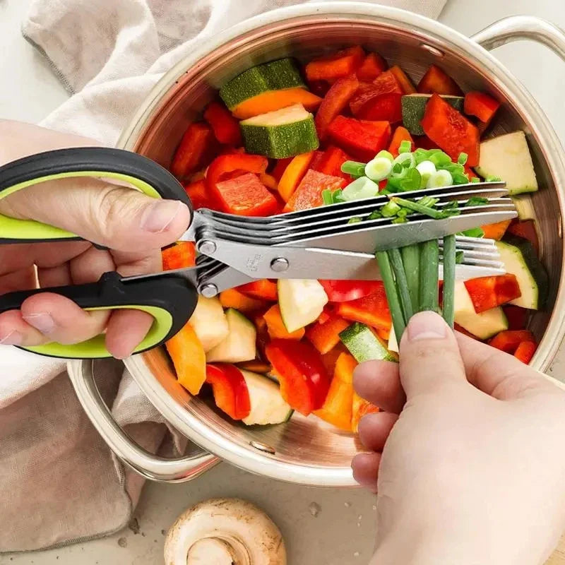 Rynx | Stainless Steel Multi-Layer Kitchen Scissors for Herbs, Green Onions, and Vegetables with Safety Cover
