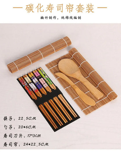 Rynx | 13-Piece DIY Bamboo Sushi Maker Set - Sushi Making Kits with Rice Roll Cooking Tools, Chopsticks, Spoon, Sushi Blade, and Curtain