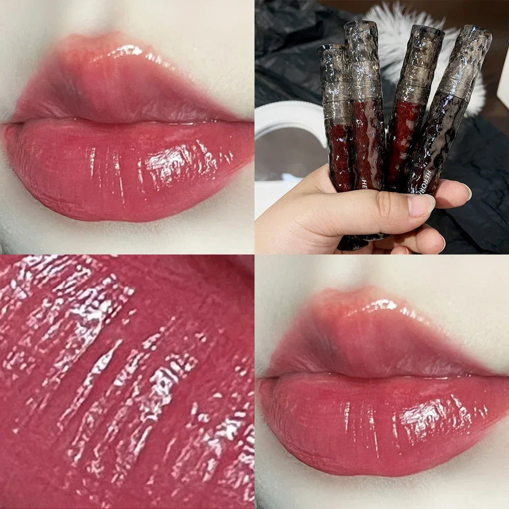 Rynx | 8 Colors Moisturizing Mirror Lip Lacquer Long-lasting Lipstick Black Tea Brown Liquid Lipstick Lip Oil Care Make-up Korean Cosmetics