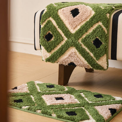 Rynx | Tufting Green Geometric Bathroom Mat Soft Nightstand Rug Floor Pad Bath Mat Bedroom Foot Mat Rug Aesthetic Home Decor 40x60cm
