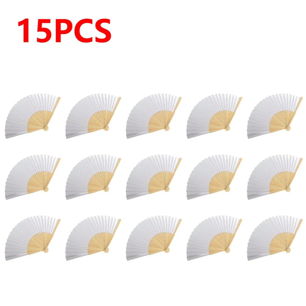 Rynx | DIY Paper Bamboo Folding Fans - Blank White Fans for Calligraphy, Painting, Wedding Gifts - Adults & Children's Practice (1-50pcs)